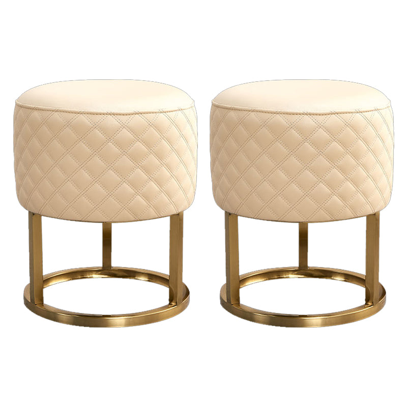 Glam Faux Leather Upholstered Standard Ottoman Round Shape Pouf