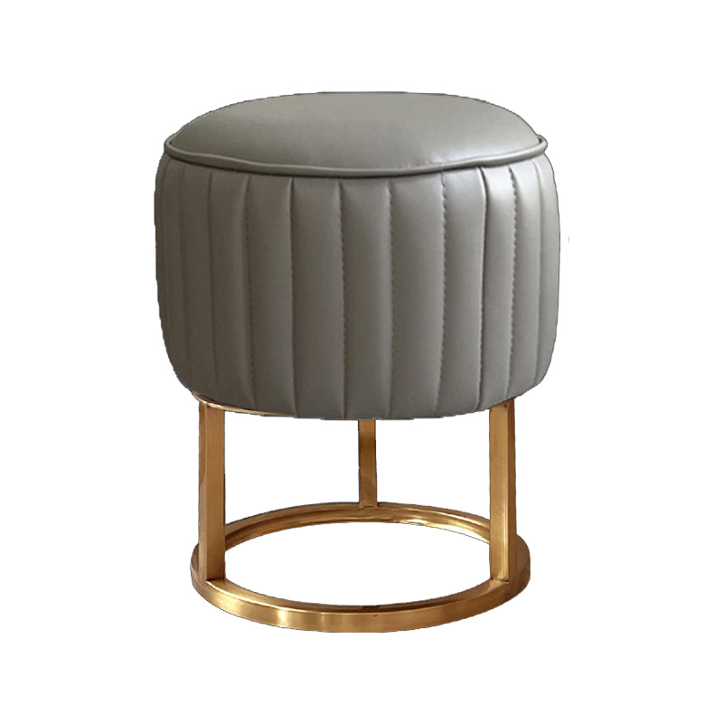 Glam Faux Leather Upholstered Standard Ottoman Round Shape Pouf