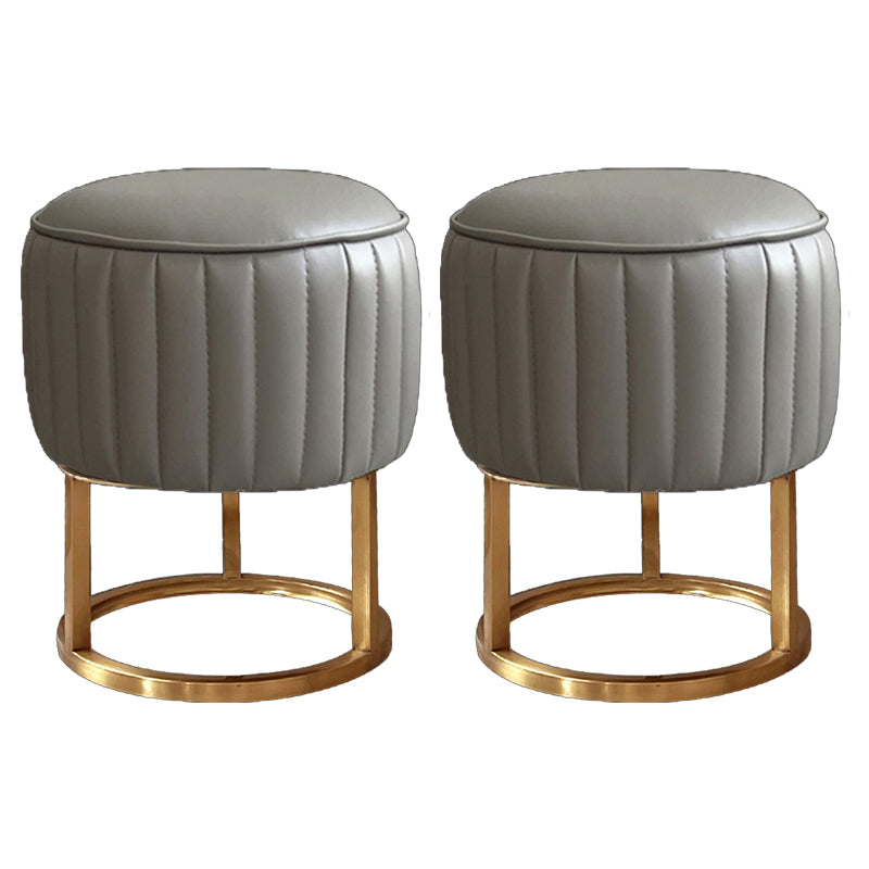 Glam Faux Leather Upholstered Standard Ottoman Round Shape Pouf