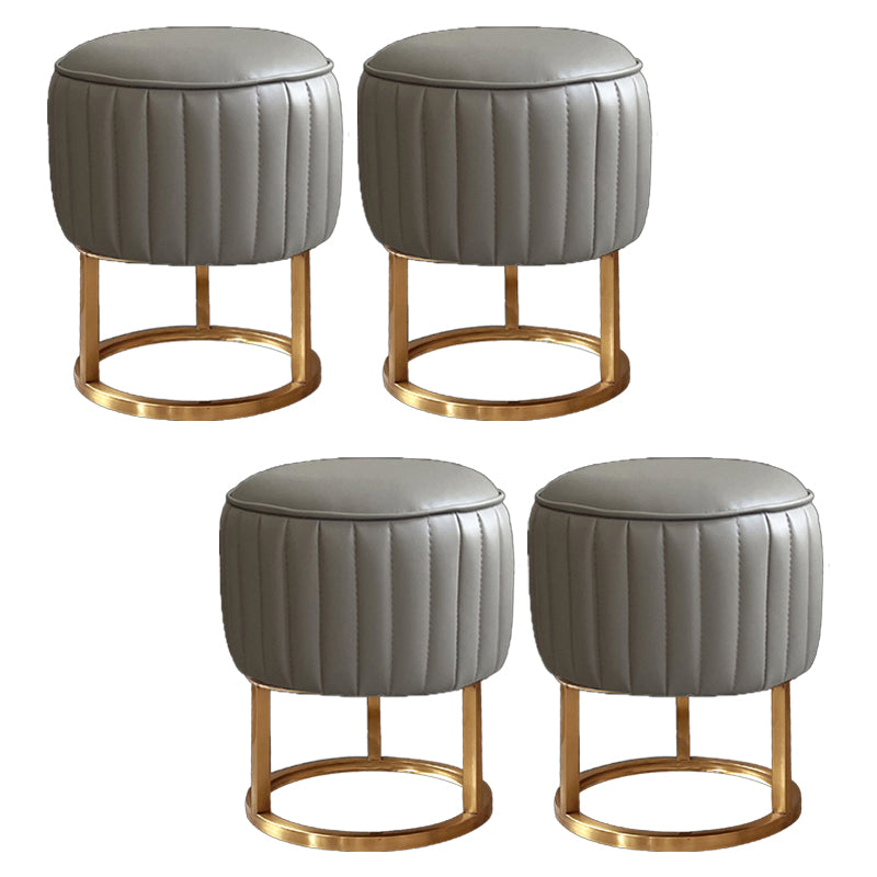 Glam Faux Leather Upholstered Standard Ottoman Round Shape Pouf