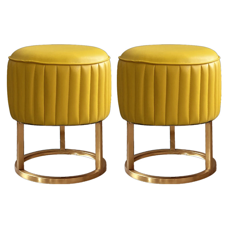 Glam Faux Leather Upholstered Standard Ottoman Round Shape Pouf