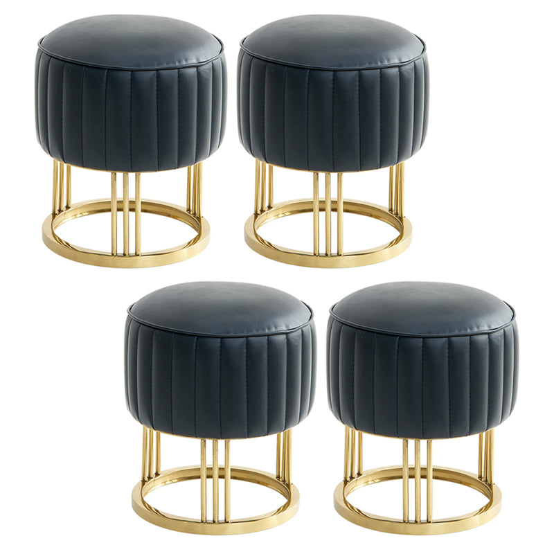 14" Wide Faux Leather Upholstered Ottoman Glam Round Shape Pouf