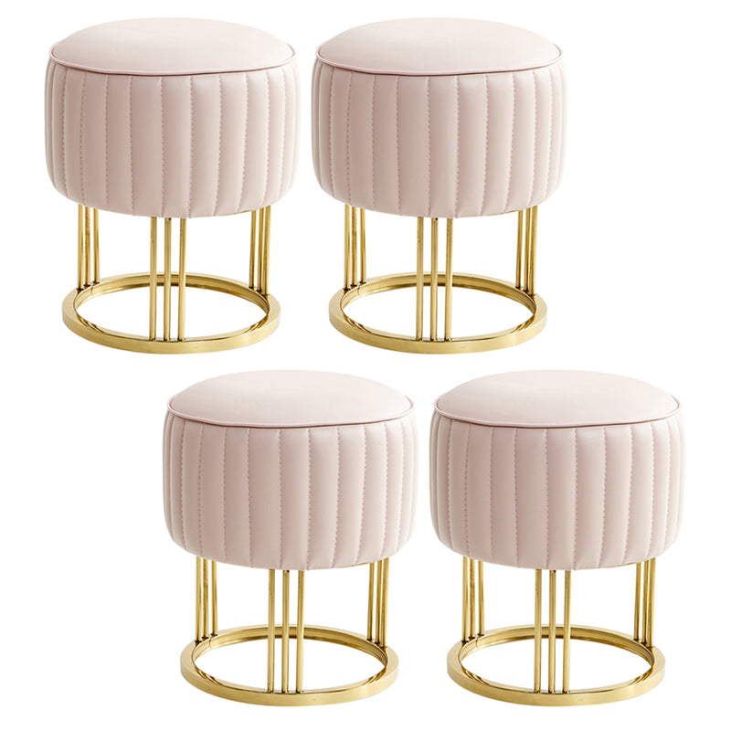 14" Wide Faux Leather Upholstered Ottoman Glam Round Shape Pouf