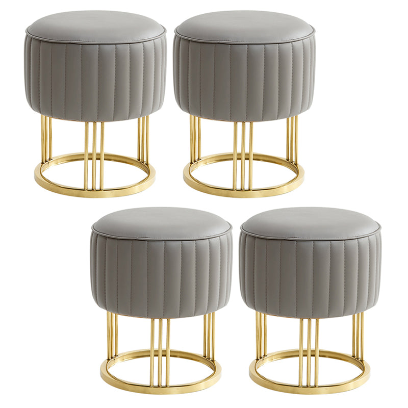 14" Wide Faux Leather Upholstered Ottoman Glam Round Shape Pouf