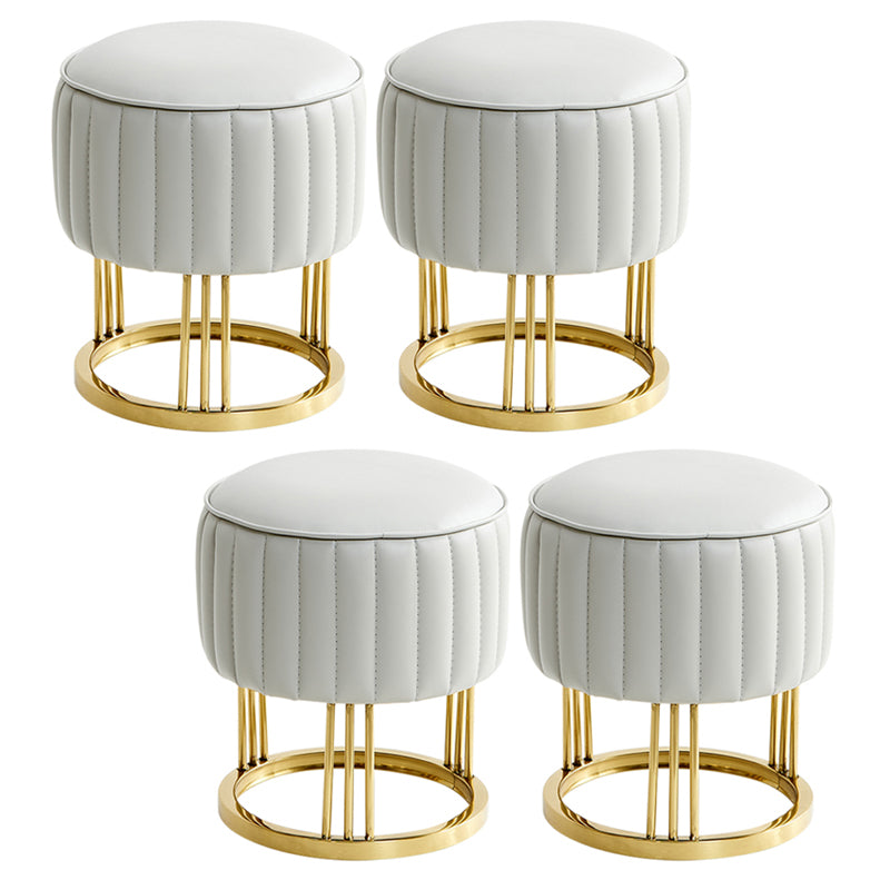 14" Wide Faux Leather Upholstered Ottoman Glam Round Shape Pouf