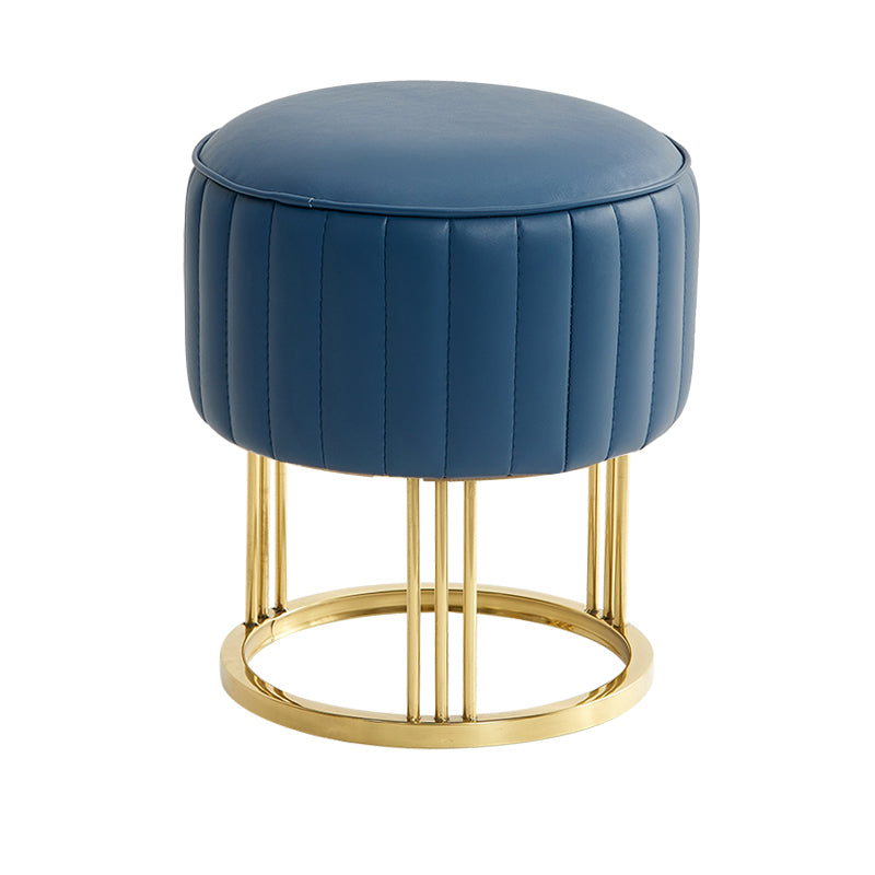 14" Wide Faux Leather Upholstered Ottoman Glam Round Shape Pouf