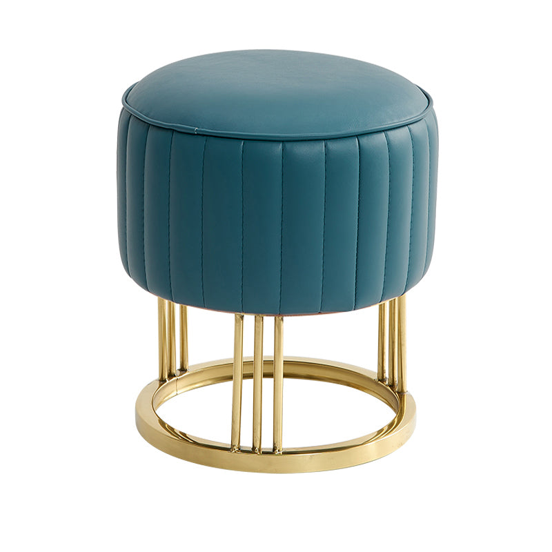 14" Wide Faux Leather Upholstered Ottoman Glam Round Shape Pouf