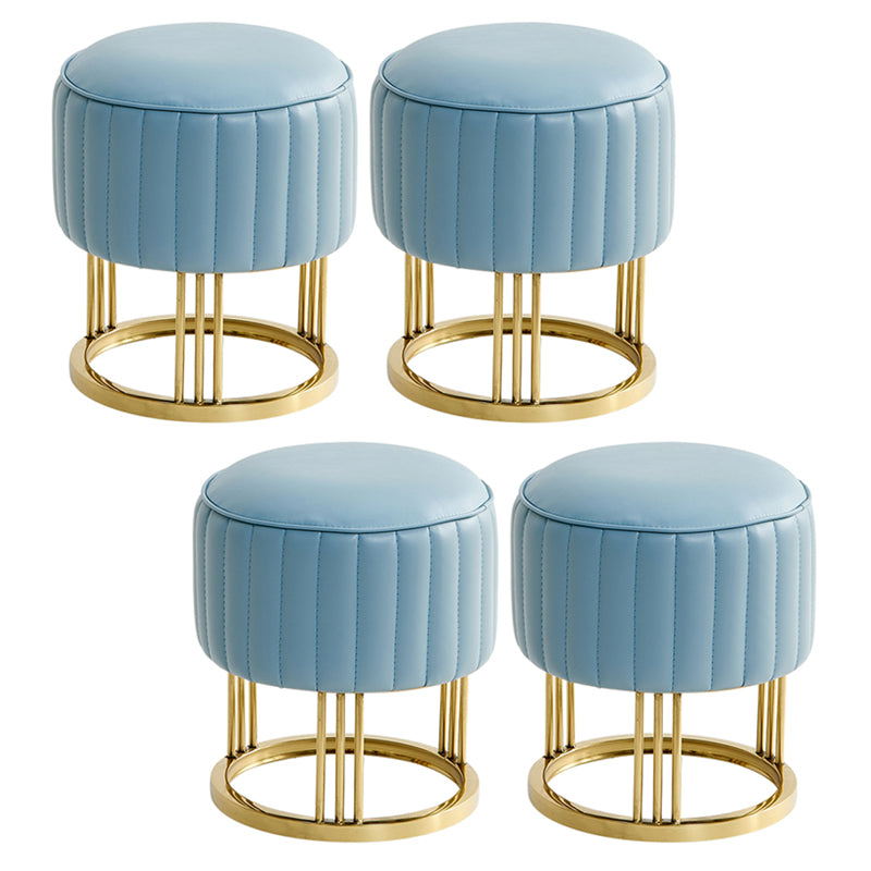 14" Wide Faux Leather Upholstered Ottoman Glam Round Shape Pouf