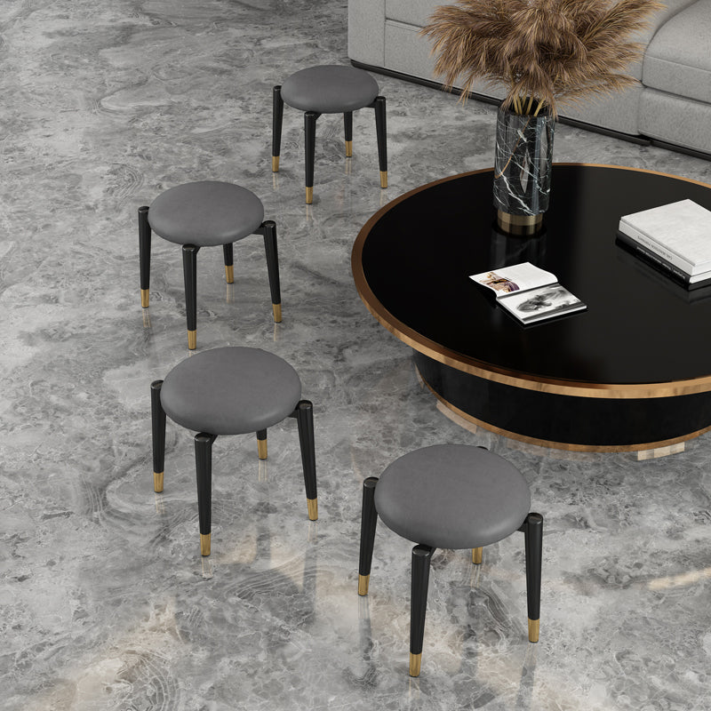 Contemporary Round Water Resistant Ottoman Faux Leather Upholstered Standard