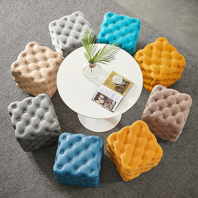 Contemporary Square Shape Ottoman Tufted and Tear Resistant Cube
