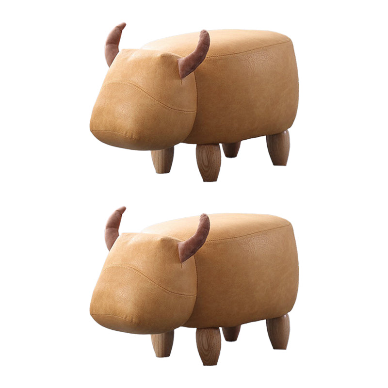 Contemporary Standard Ottoman with Upholstered Faux Leather Top Pouf