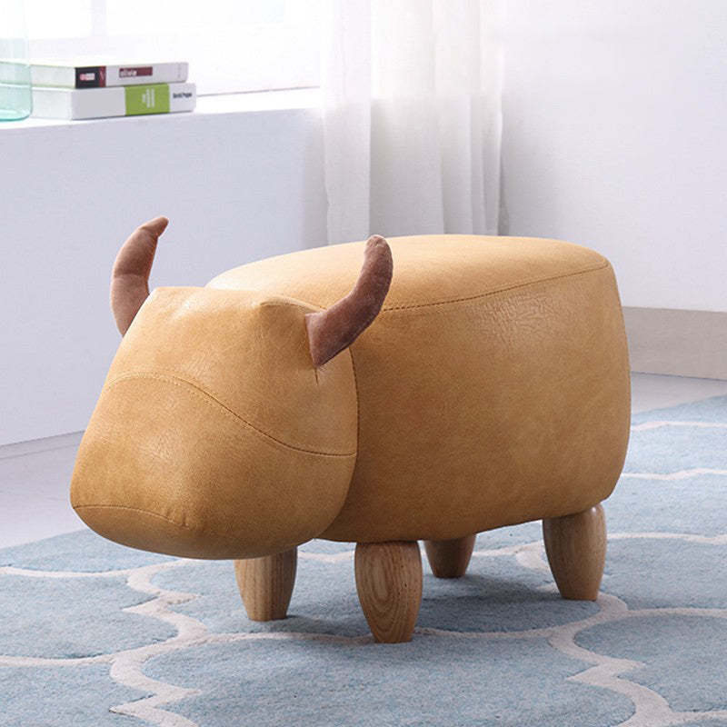 Contemporary Standard Ottoman with Upholstered Faux Leather Top Pouf