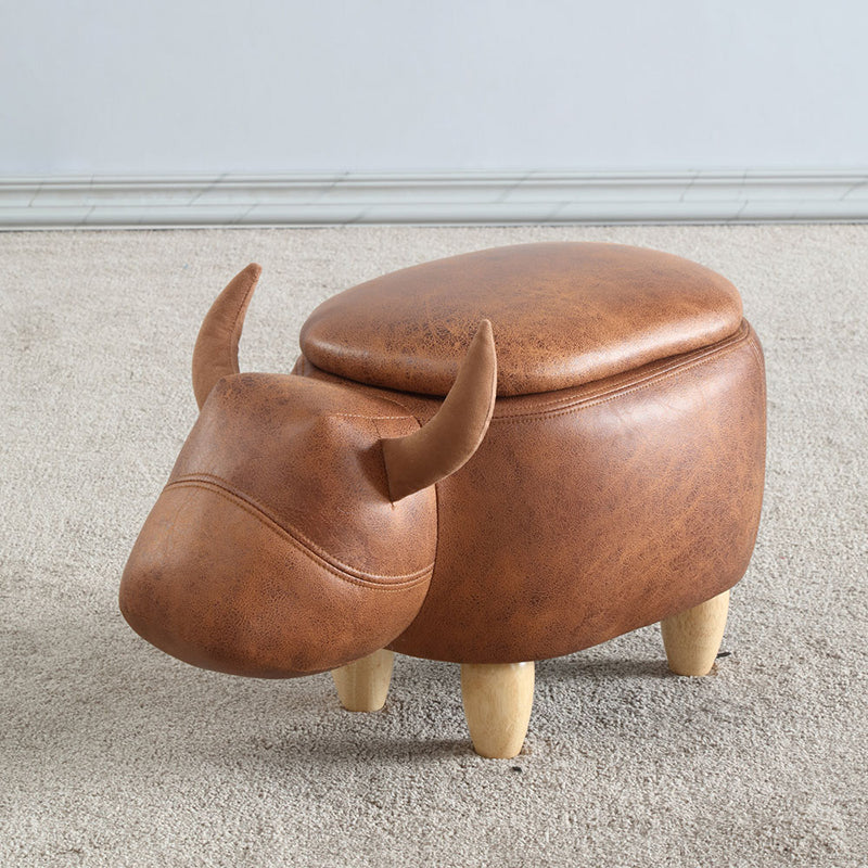 Contemporary Standard Ottoman with Upholstered Faux Leather Top Pouf