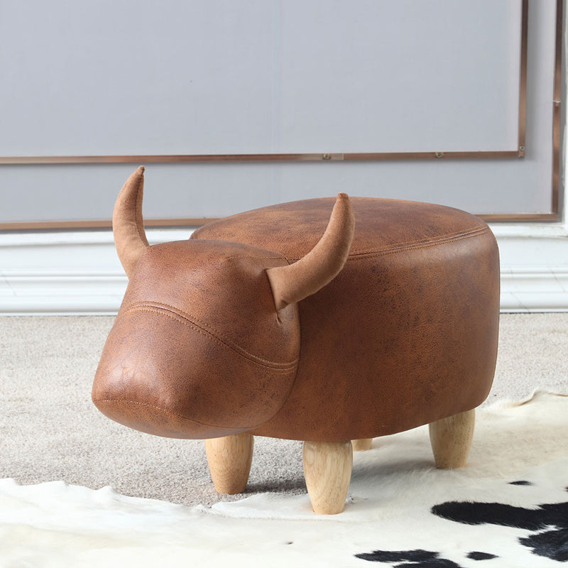 Contemporary Standard Ottoman with Upholstered Faux Leather Top Pouf