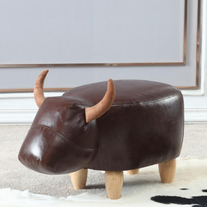 Contemporary Standard Ottoman with Upholstered Faux Leather Top Pouf