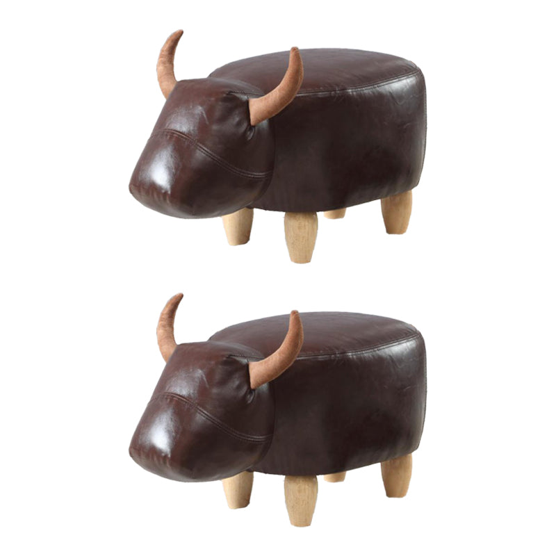 Contemporary Standard Ottoman with Upholstered Faux Leather Top Pouf