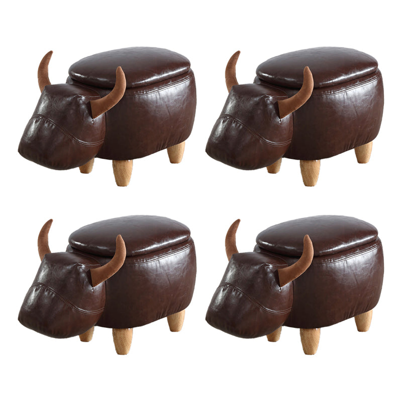 Contemporary Standard Ottoman with Upholstered Faux Leather Top Pouf