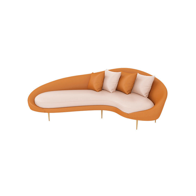 Faux Leather Curved Sofa with Slopped Arm for Living Room in Orange