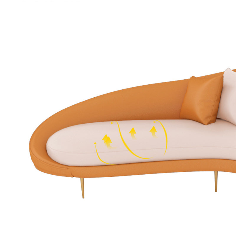 Faux Leather Curved Sofa with Slopped Arm for Living Room in Orange