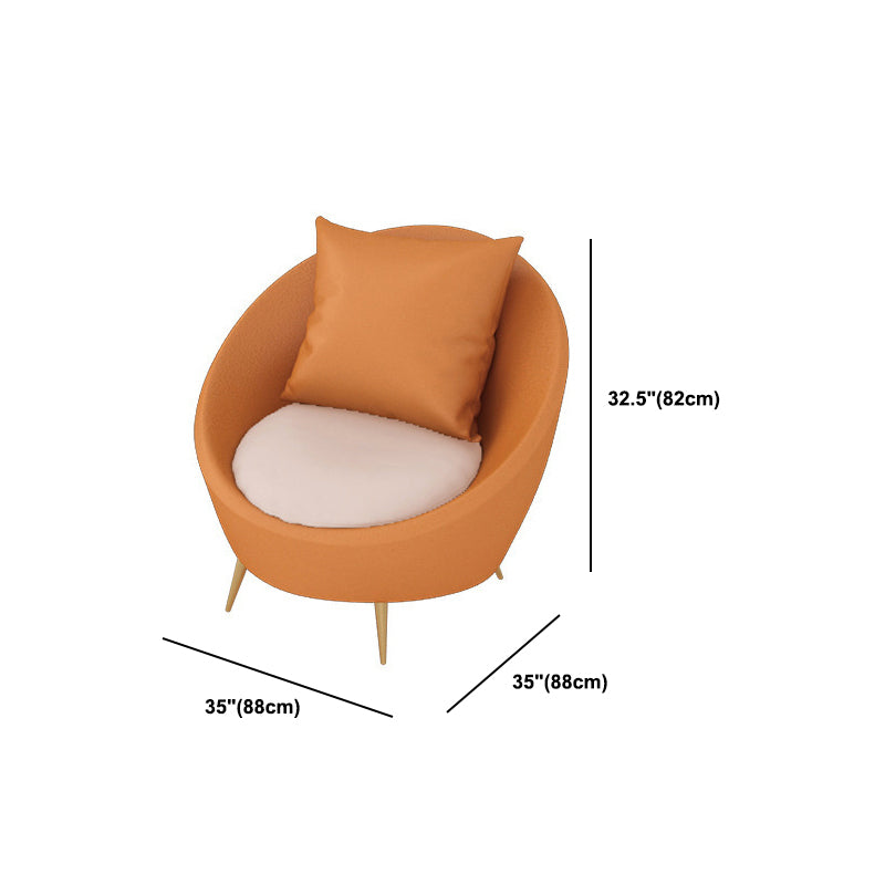 Faux Leather Curved Sofa with Slopped Arm for Living Room in Orange