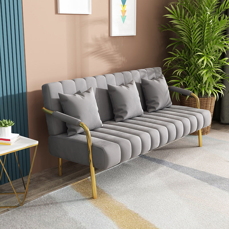 Velvet 3-seater Sofa with 3 Pillows Square Arm for Apartment
