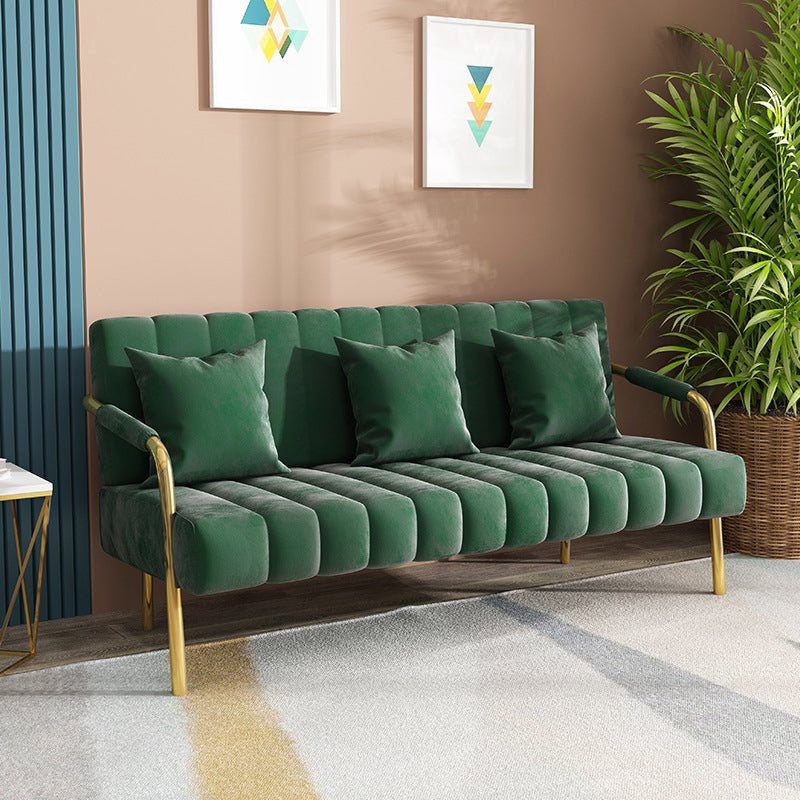 Velvet 3-seater Sofa with 3 Pillows Square Arm for Apartment