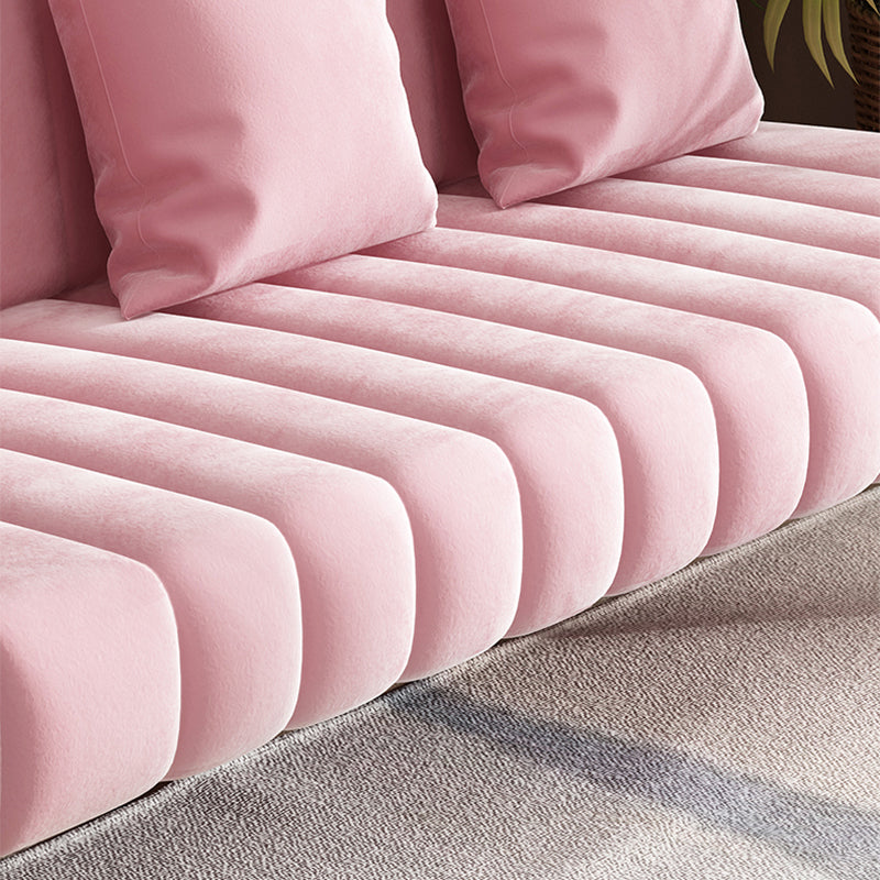 Velvet 3-seater Sofa with 3 Pillows Square Arm for Apartment