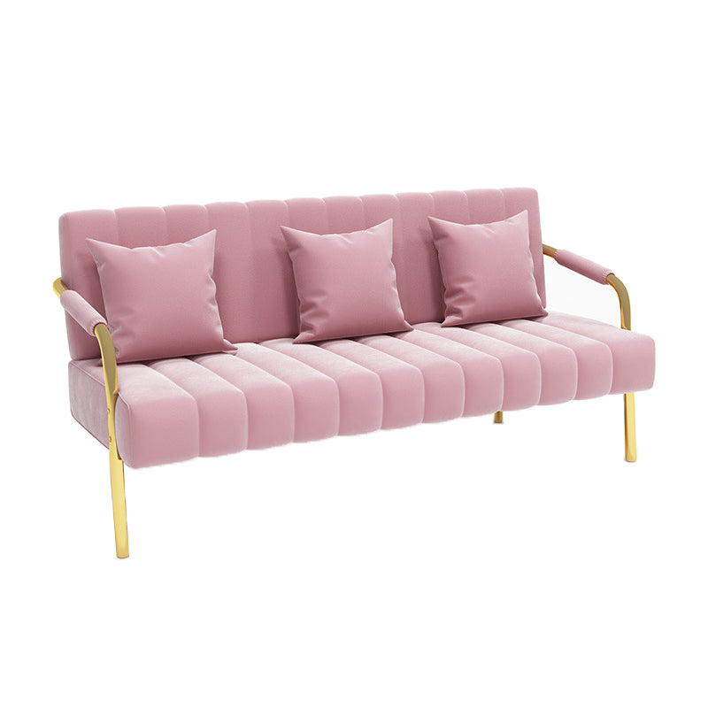 Velvet 3-seater Sofa with 3 Pillows Square Arm for Apartment