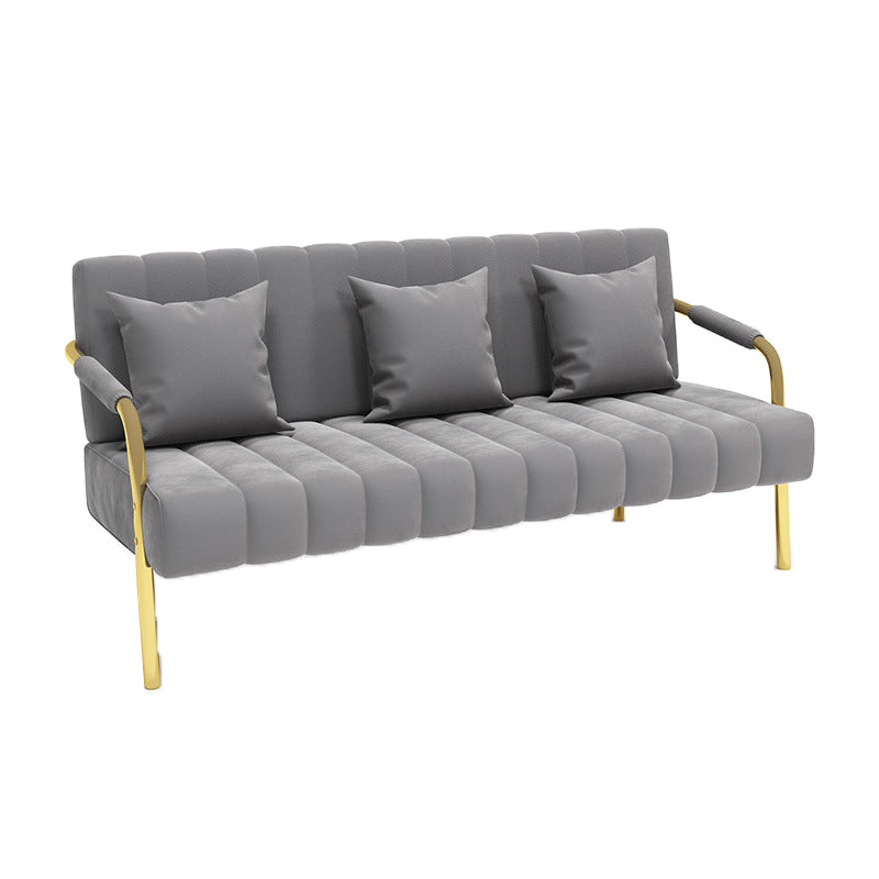 Velvet 3-seater Sofa with 3 Pillows Square Arm for Apartment