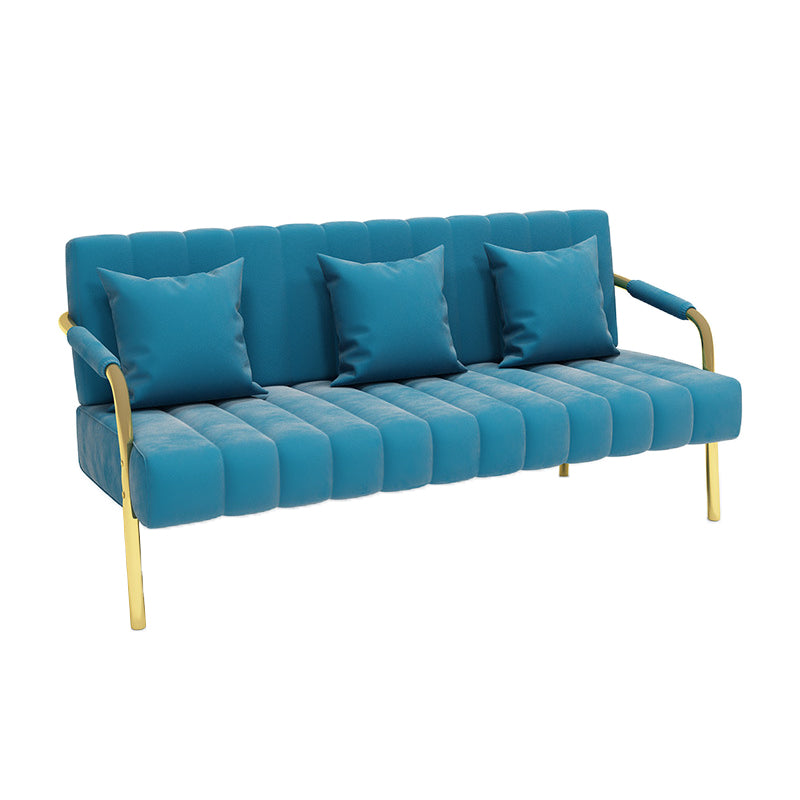 Velvet 3-seater Sofa with 3 Pillows Square Arm for Apartment