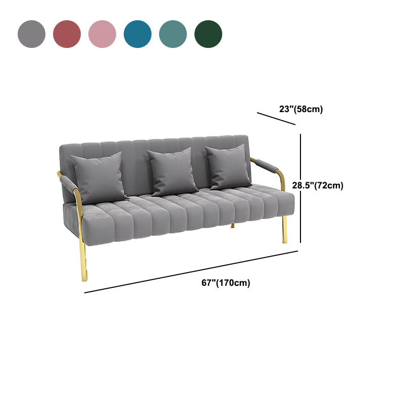 Velvet 3-seater Sofa with 3 Pillows Square Arm for Apartment