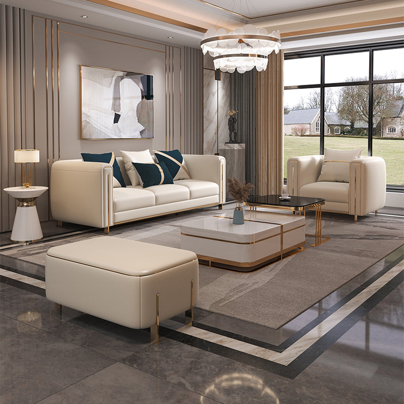 33.46" Wide Tuxedo Arm Sofa White Standard Sofa for Living Room