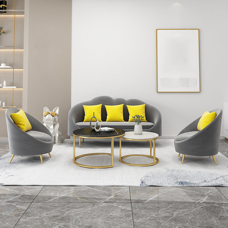 Velvet Contemporary Curved Sofa Sloped Arm Tight Back Sofa for Living Room