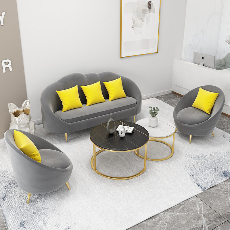 Velvet Contemporary Curved Sofa Sloped Arm Tight Back Sofa for Living Room