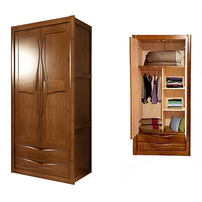 Traditional Wardrobe Armoire Solid Wood Wardrobe Closet with Shelves