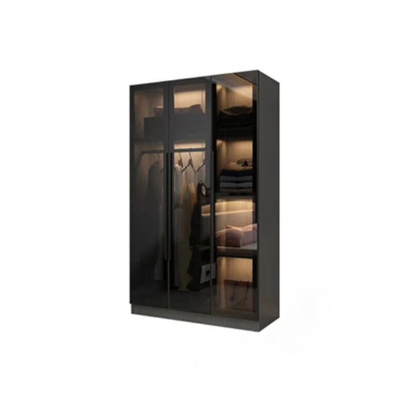 Black Glass Wardrobe Armoire Modern Style Wardrobe for Bedroom