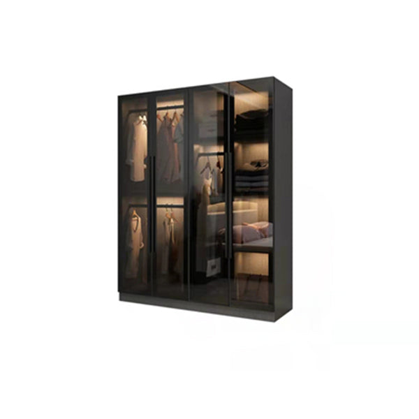Black Glass Wardrobe Armoire Modern Style Wardrobe for Bedroom