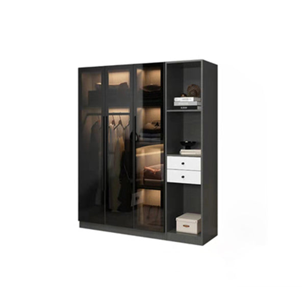 Black Glass Wardrobe Armoire Modern Style Wardrobe for Bedroom