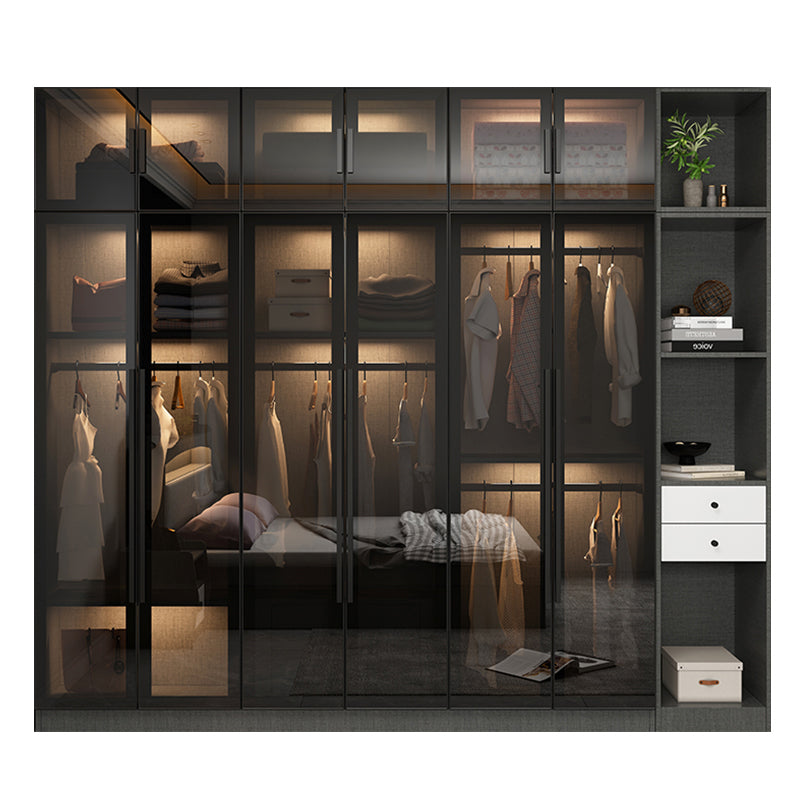 Black Glass Wardrobe Armoire Modern Style Wardrobe for Bedroom