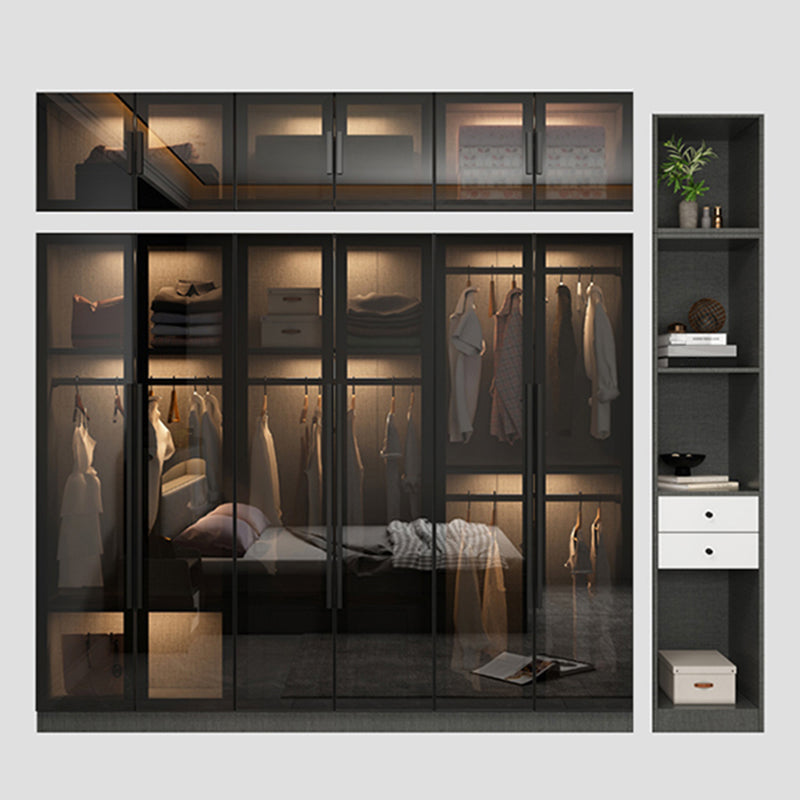 Black Glass Wardrobe Armoire Modern Style Wardrobe for Bedroom