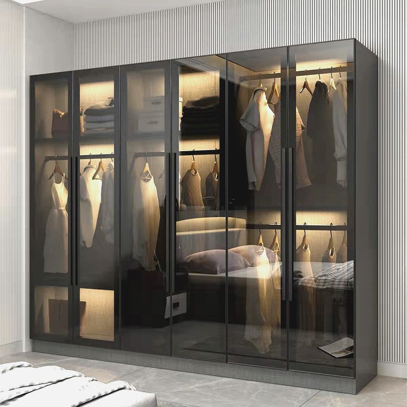 Black Glass Wardrobe Armoire Modern Style Wardrobe for Bedroom