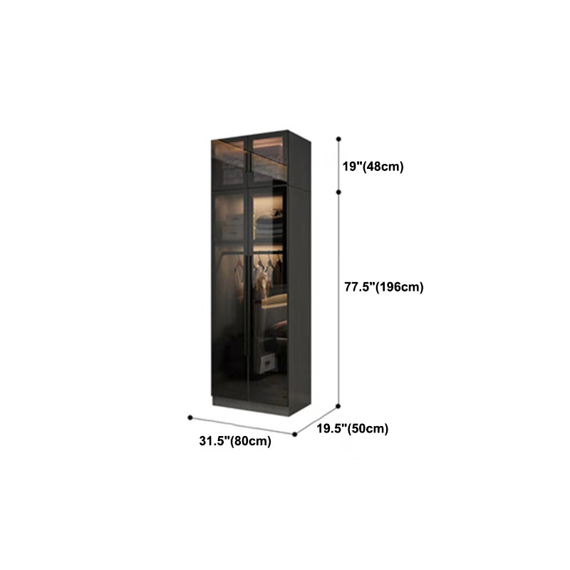 Black Glass Wardrobe Armoire Modern Style Wardrobe for Bedroom