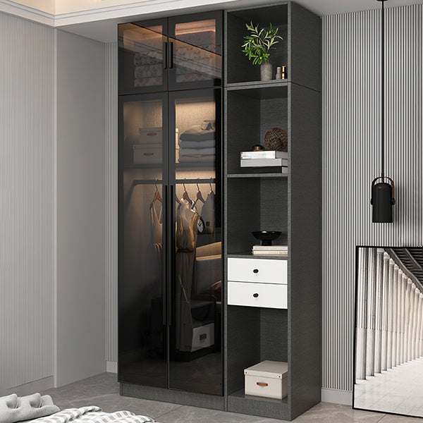 Contemporary Home Wardrobe Armoire Black Glass Wardrobe Cabinet