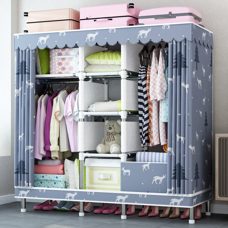 Contemporary Home Wardrobe Armoire Steel Frame Wardrobe with Shelves