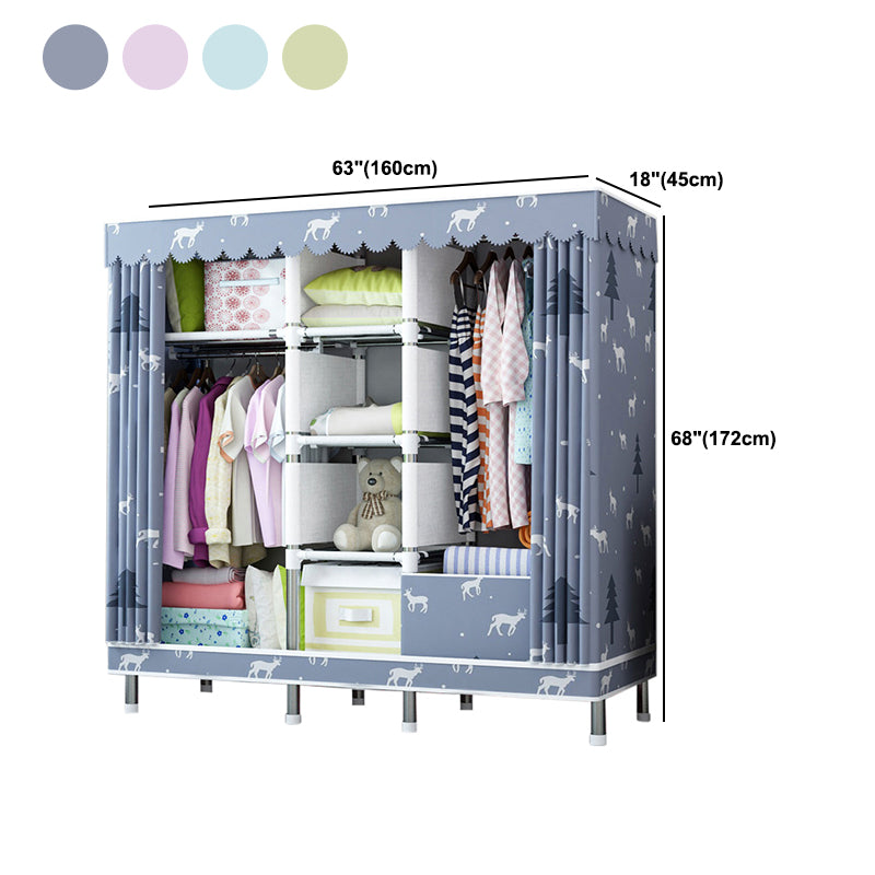 Contemporary Home Wardrobe Armoire Steel Frame Wardrobe with Shelves