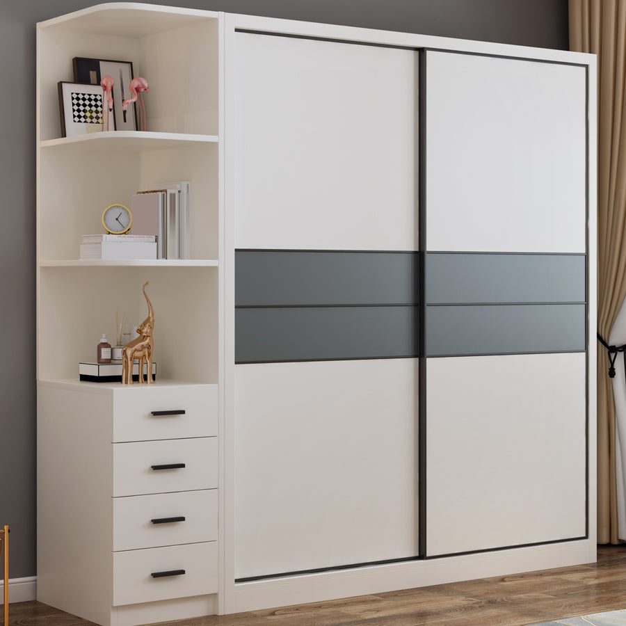 Contemporary Style Wardrobe White Colour Wooden Bedroom Wardrobe Closet