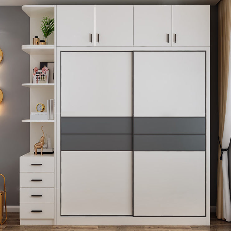 Contemporary Style Wardrobe White Colour Wooden Bedroom Wardrobe Closet