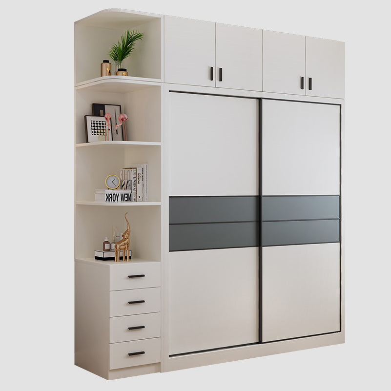 Contemporary Style Wardrobe White Colour Wooden Bedroom Wardrobe Closet