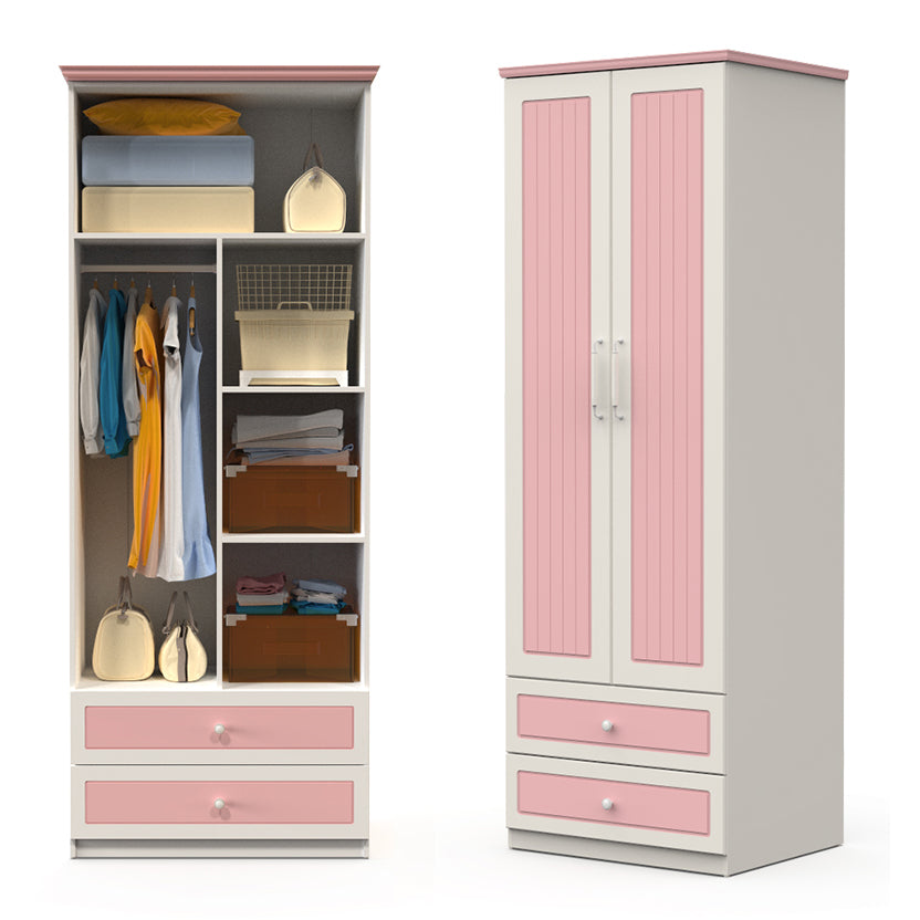 Contemporary Style Wardrobe Wood 2-Drawer Wardrobe Closet for Bedroom