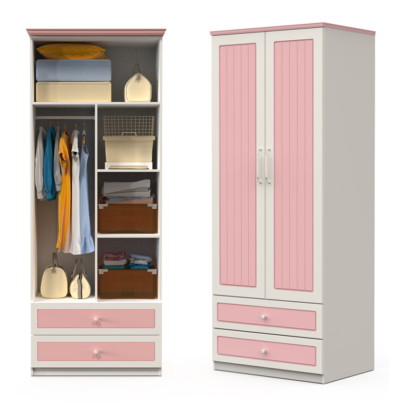 Contemporary Style Wardrobe Wood 2-Drawer Wardrobe Closet for Bedroom